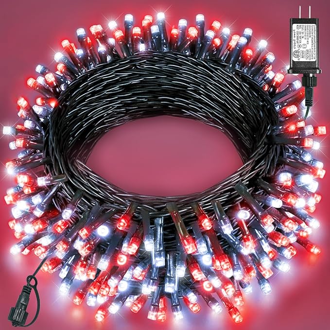 157FT 480 LED Christmas Decoration Lights, Green Wire Christmas Tree Lights Waterproof, 8 Modes Twinkle Fairy Light for Indoor Outdoor House Tree Xmas Holiday Decorations, Red White