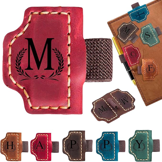 Custom Bygone Mark Bookmark with Pen Holder, 26 Letters Name Initial Personalized Magnetic Leather Bookmark, Gifts for Book Lovers, Readers, Travelers, Leather Book Marks (Wine Red, M)