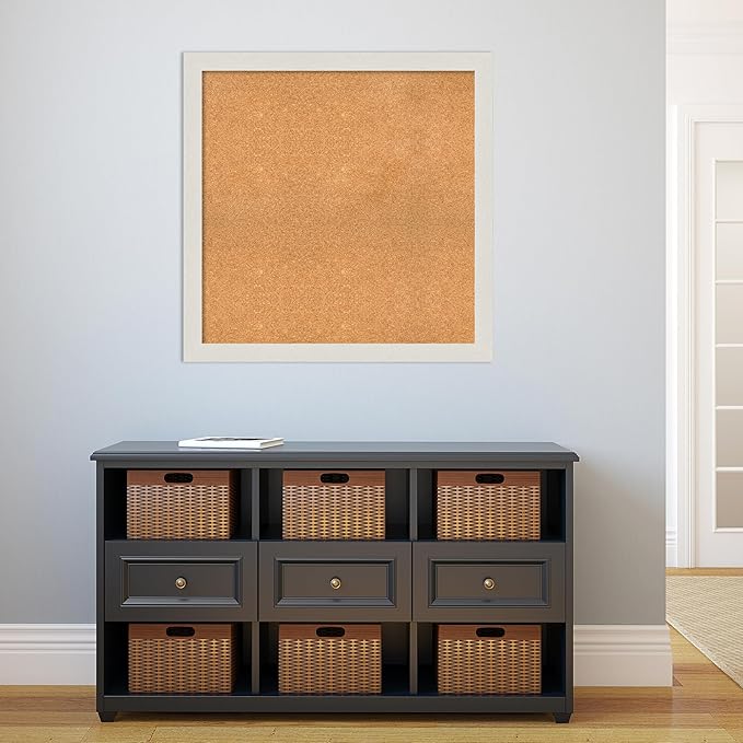 Amanti Art Natural Cork Board for Wall, 33x33 Vision Board with White Frame, Large Corkboard Office Decor for Home Organization, Country Rustic Corkboard Pinboard to Display Items for Home