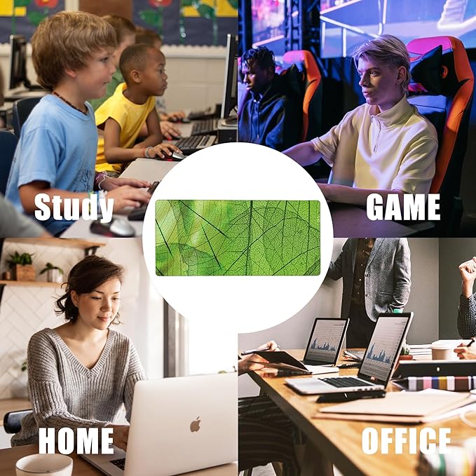 Green Foliage Texture Desk Mat,Large Gaming Mouse Pad,Non-Slip Rubber Base Desk Pad with Stitched Edges for Desk Office Home Decor 35.4X15.7 Inch