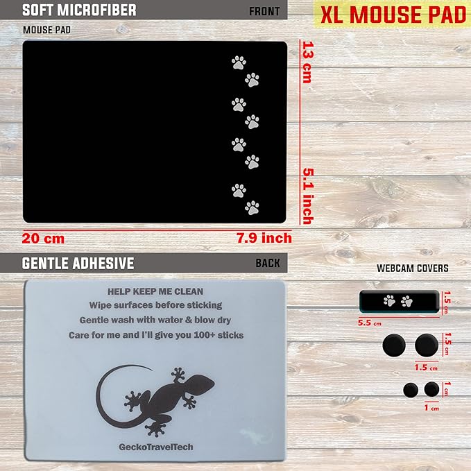 Mouse Pad Adhesive Bottom - Peel and Sticks to Any Surface - Travel Large Size - Portable (XL - Dog PAW Black)