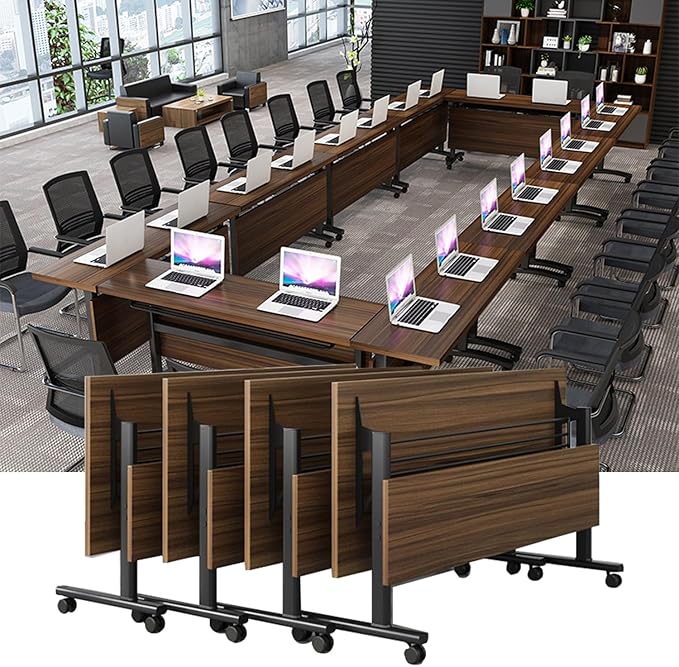 Folding Conference Table,Mobile Conference Room Tables Rolling Meeting Table with Caster Wheels,Flip Top Mobile Training Table,Foldable Rectangle Seminar Tables for Office,Classr (6pack, 61in)