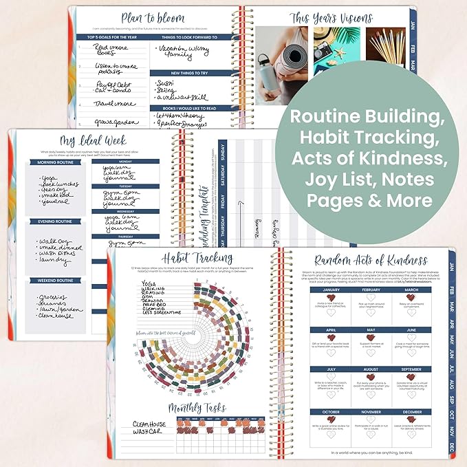 bloom daily planners 2026 Planner (January to December) - 8.5” x 11” Weekly & Monthly Dated Agenda Organizer Book with Stickers & Tabs - Flexible Soft Cover - Brilliant Brushstrokes