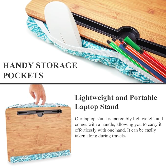 Lap Desk,Fits up to 15.6 inch Laptop Bed Table Computer with Soft Pillow and Storage Bag,Gaming Tray and Writing Tray on Bed for Home Office(2-Beige)