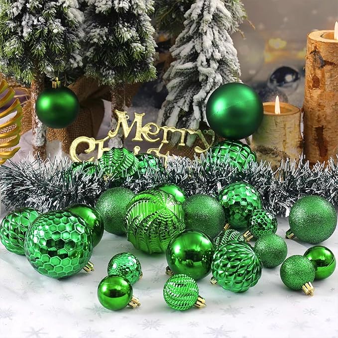 Christmas Balls Ornaments -36pcs Shatterproof Christmas Tree Decorations with Hanging Loop for Xmas Tree Wedding Holiday Party Home Decor,6 Styles in 3 Sizes(Green)