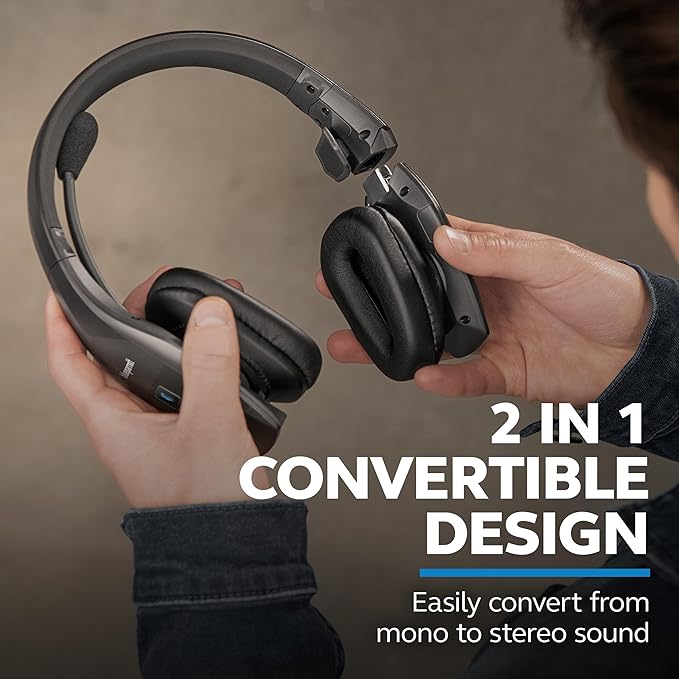 BlueParrott S650-XT Bluetooth Wireless Headphones 96% Noise Canceling Over Head Trucker Headset with Mic, 2-in-1 Convertible Stereo to Mono with ANC, IP54-Rated Protection, 36 hrs. Talk Time, Black