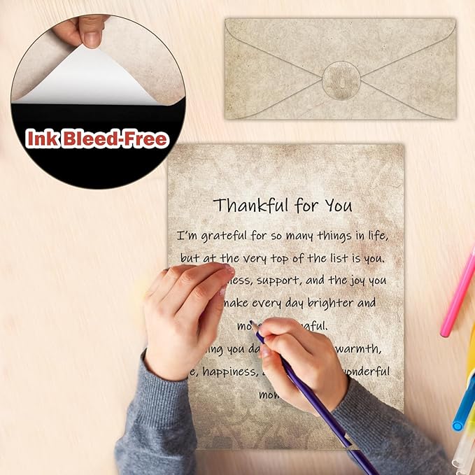 250Pcs Vintage Kraft Stationery Paper and Envelope Set with 100 Letterhead Papers and 50 Envelopes, 10 Design for Letter Writing Invitations Computer Holidays Party Notes, 8.5x11 Inch-Retro