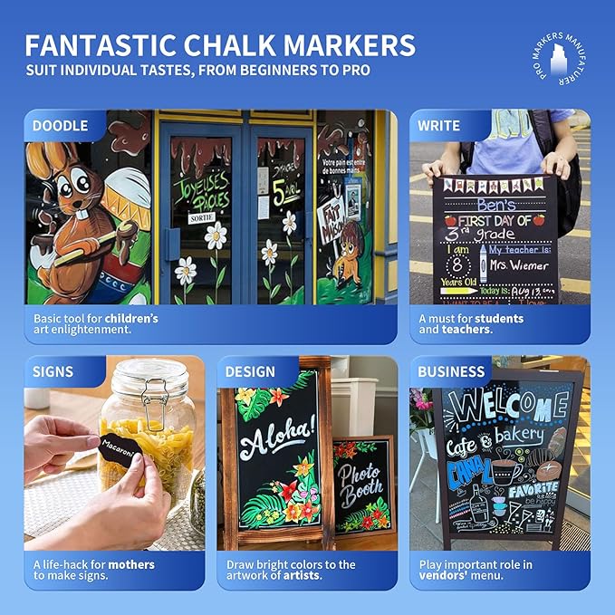 SILENART Jumbo Chalk Markers - 8 Pack Fat Tip, 15mm, Liquid Chalk, Window Markers, Erasable, Washable