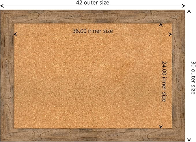 Amanti Art Natural Cork Board for Wall, 30x42 Vision Board with Brown Wood Frame, Large Corkboard Office Decor for Home Organization, Rustic Farmhouse Corkboard Pinboard to display items for home