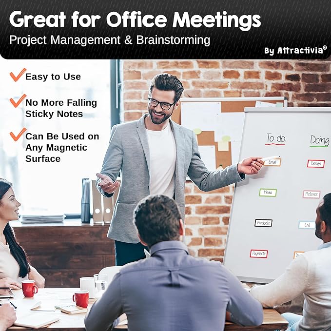 Dry Erase Magnetic Labels 2.8 x 1.2 in, Color Borders, Dry Erase Magnets, 60-Pack, White Erasable Write-On All-Purpose Labels, for Office, Education, Home, Whiteboard, Magnetic Name Tags