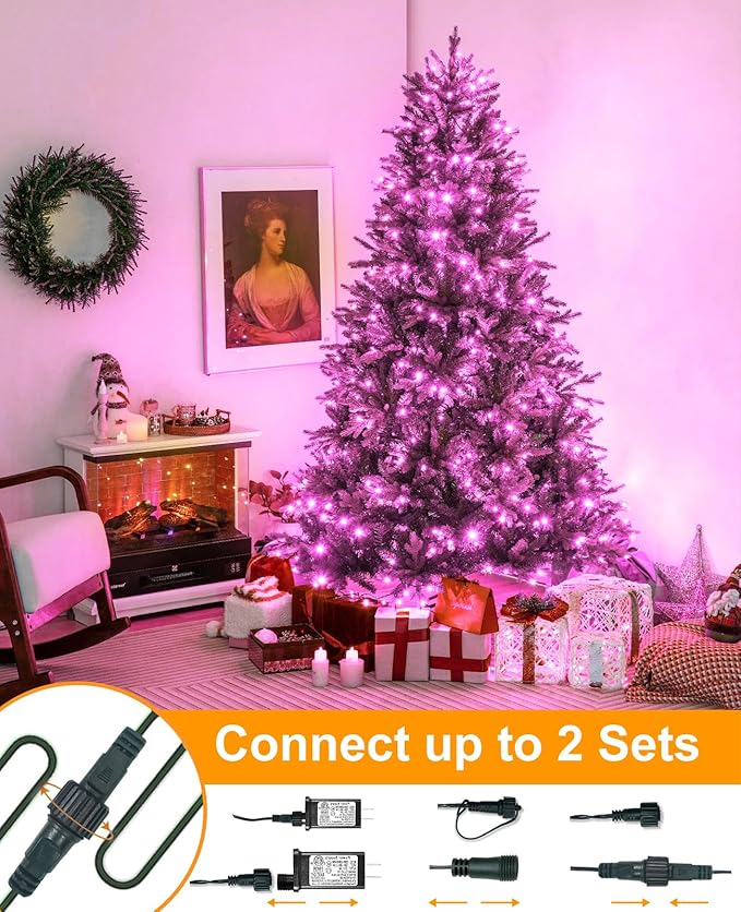 157FT 480 LED Christmas Lights Outdoor, Plug in Christmas Tree Lights Waterproof, 8 Modes Fairy String Light for Indoor Room Home Tree Party Decorations, Pink