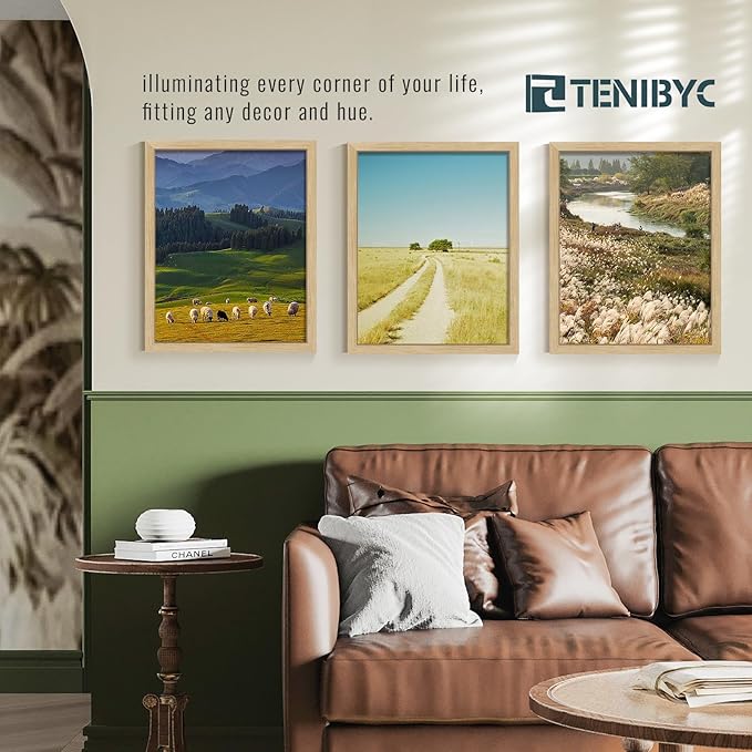 16x20 Frame 3 Pack, Natural Oak Wood Picture Frame with HD Tempered Glass, Display 16x20 or 20x16 photos, posters and Art Prints, Wall Hanging