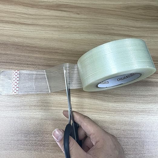 CHUANGSEED 3Pack Mono Filament Strapping Tape 6.2mil x 2Inch x 60yds Commodity Grade Heavy Duty Transparent Reinforced Fiberglass Tape