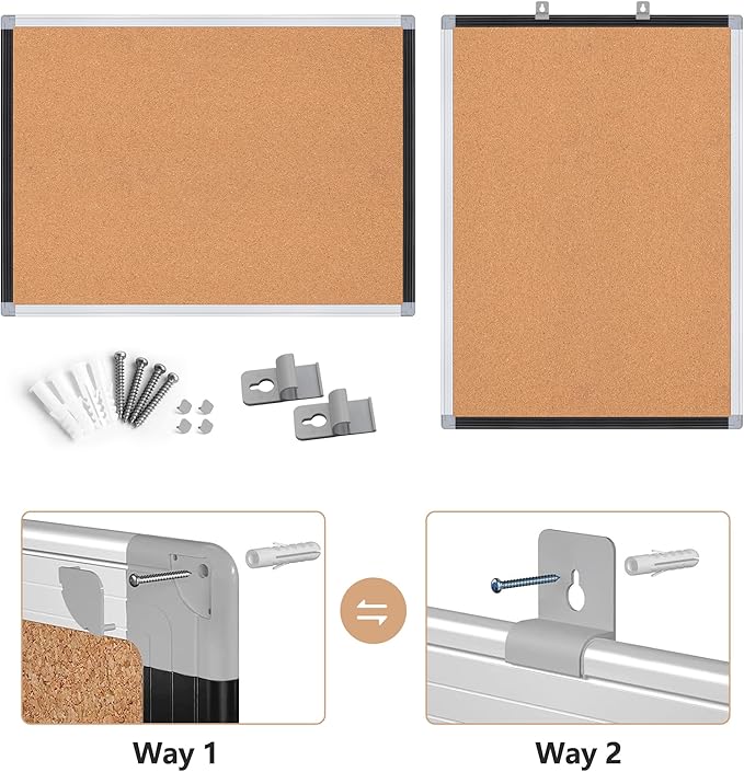 Board2by 2 Pack Cork Bulletin Board 20" x 30", Black/Silver Aluminium Framed Corkboard, Office Board for Wall Decor, Large Wall Mounted Notice Pin Board with 36 Push Pins for School, Home & Office