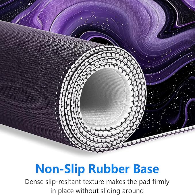 Dark Purple Ripples Desk Pad Mouse Pad Black Purple Lines Large Gaming Mouse Mat with Stitched Edges,Non-Slip Waterproof Rubber Base Mous Mat Office Computer Keyboard Laptop Home 31.5"x11.8"