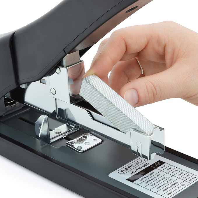 Rapesco 1550 ECO Heavy-Duty Stapler with 1000 Staples Type 923/12mm (1/2"), 140 Sheet Capacity, Front Loading, HD-140, Uses Type 923 Heavy-Duty Staples from 1/4" to 5/8", Black