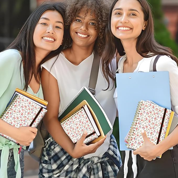 Spiral Journal Notebook, A5 Cute Notebooks for Women Men, College Ruled Hardcover Notebook for Work & Note Taking, 60 Pages Double-Wire Journals for Writing, White Pink Flowers