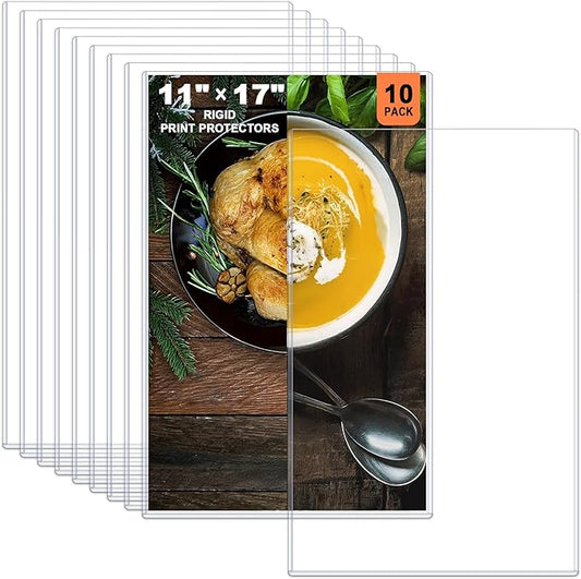 Ndsox 10 Pack 11" x 17" Rigid Print Protectors - Heavy Duty Hard Plastic Sheet Page Protectors - Crystal-Clear Menu Holders - Top Loading Art Prints Sleeves for Documents Magazines Posters Photographs