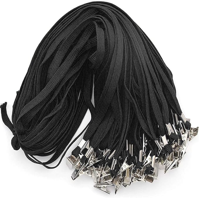 Beebel Lanyard 100 Pack Black Badge Lanyards Flat Lanyards Round 32" with Badge Clip