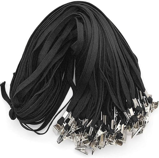 Beebel Lanyard 100 Pack Black Badge Lanyards Flat Lanyards Round 32" with Badge Clip