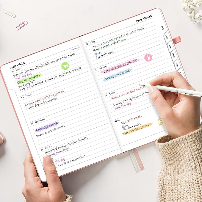 Forvencer 2026 Planner, Weekly Monthly Planners with Month Tabs, 12 Months (Jan 2026 - Dec 2026), A5(5.8"×8.3"), Daily Academic Calendar with Elastic Band, Small Hardcover Agenda, for Teacher, School