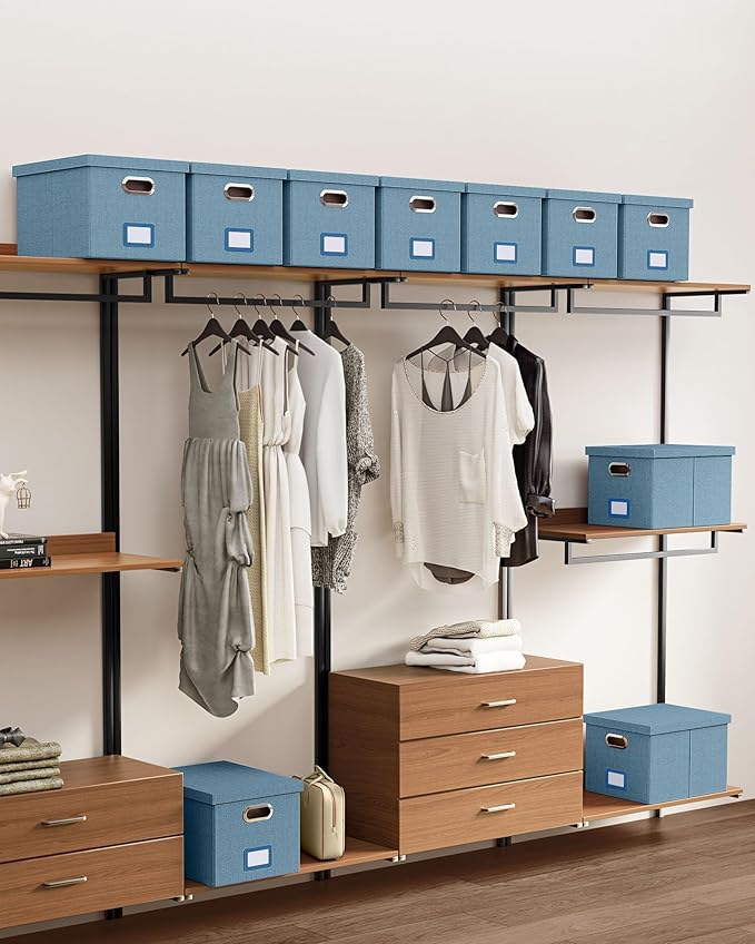 4 Pack File Storage Organizer, Document Organizer, Portable File Box with Lid, Fit for Letter/Legal File Folder Storage,Dark Blue-Box only