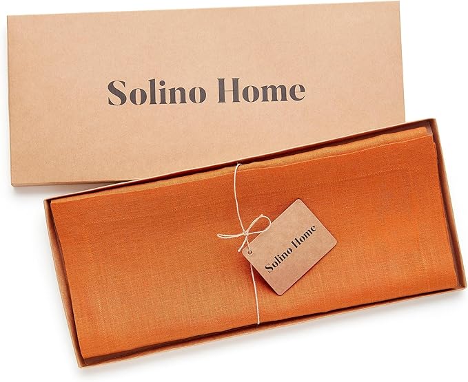 Solino Home Persimmon Orange Table Runner 132 Inches Long - 100% Pure Linen Extra Long Table Runner 14 x 132 Inch for Fall, Autumn, Thanksgiving - Fete