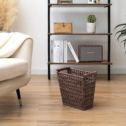 GRANNY SAYS Woven Trash Basket, Brown Wastepaper Basket with Handles, Wicker Bathroom Trash Can for Dorm Laundry Room, 2-Pack, 13" x 7 ½" x 12 ½"