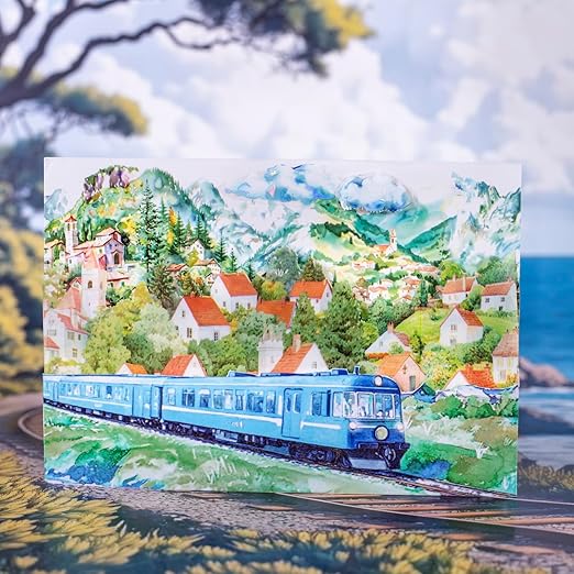 Train Scenery Washi Tape Set – 6 Rolls Travel & Nature Inspired with Clip for Scrapbook Journals DIY Crafts Decoration 1.97"x78.7" 39.37in per Loop