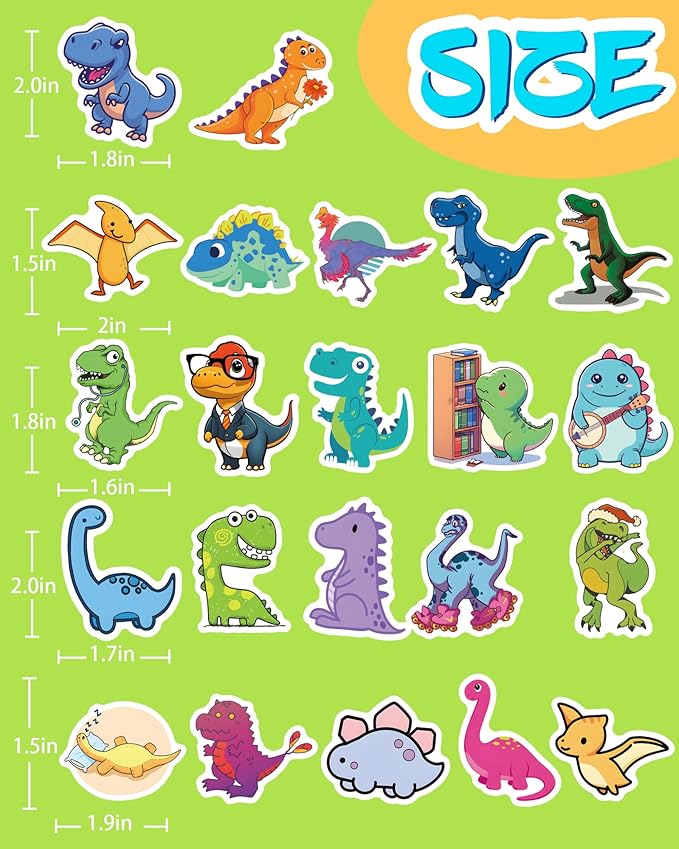 300 Pcs Dinosaur Stickers for Kids, Cute Water Bottle Stickers for Kids Waterproof, Vinyl Laptop Kid Sticker Pack, Kid Classroom Prizes for Elementary Students