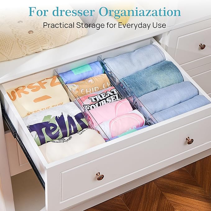 Vtopmart 14 Pack Drawer Dividers for Clothes, 4" High 10.2"-16.5" Adjustable Expandable Dresser Drawer Organizer, Clear Plastic Separators for Dresser, Baby Clothing, Underwear, Cosmetic, Toiletries