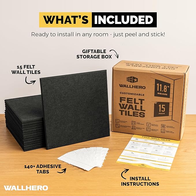 Large Cork Board for Wall 59" x 36", Black Bulletin Board | 15 Pack Felt Wall Tiles | Cork Boards for Office Pin Board Tack Board Cork Boards