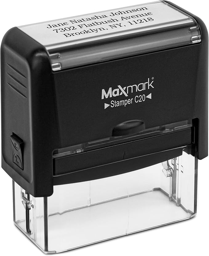 MaxMark Customized Self Inking Stamp - Up to 3 Lines of Text - Small Size - Choose from 15 Ink Colors