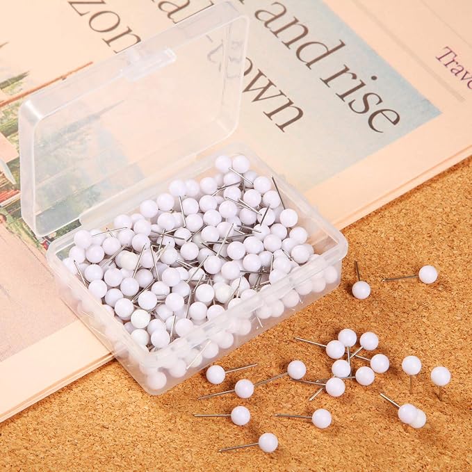 Map Tacks Push Pins Small Size 300 Packs (White, 1/5 Inch)
