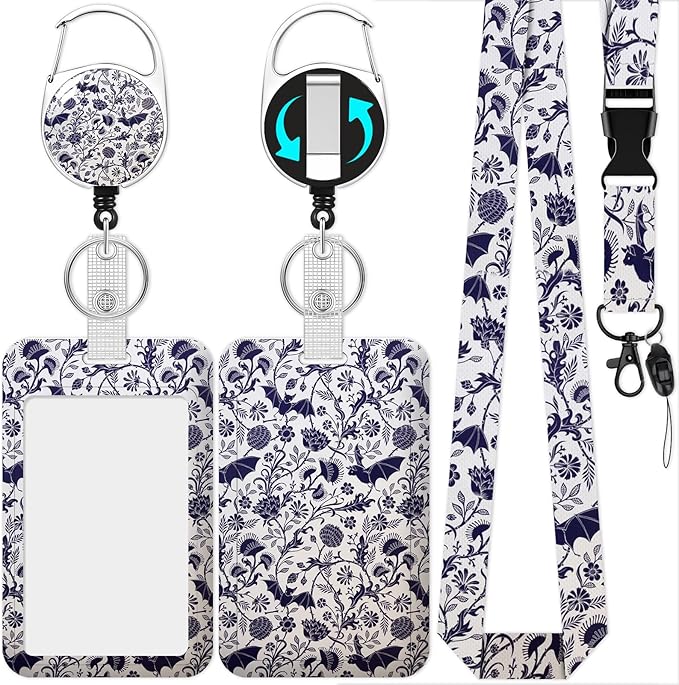 Goth Bat Lanyards for ID Badges, Gothic Badge Holder with Retractable Badge Reel, Animal Lanyard with Id Holder Clip, Keychain Name Tag ID Card Protector Teacher Women Doctor Office Gift