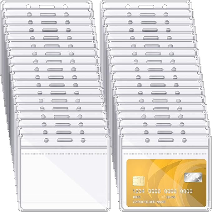 Zonon 150 Pcs Name Badge Holders Clear Plastic ID Card Name Tag Holders Badge Sleeves Horizontal Waterproof Transparent PVC Sleeve Cover Pouch for Office School Travel(3.35 x 3.94 Inch)