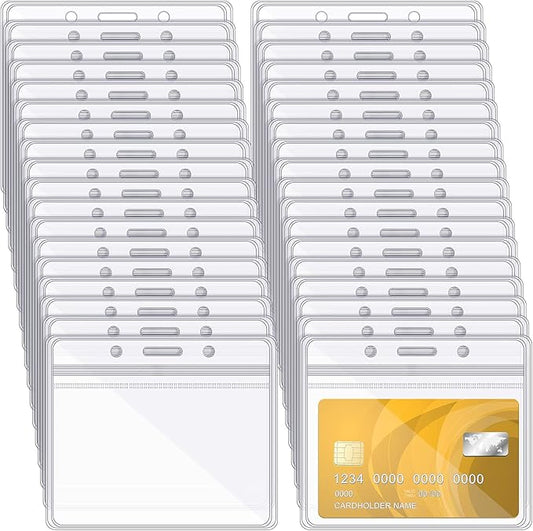 Zonon 150 Pcs Name Badge Holders Clear Plastic ID Card Name Tag Holders Badge Sleeves Horizontal Waterproof Transparent PVC Sleeve Cover Pouch for Office School Travel(3.35 x 3.94 Inch)