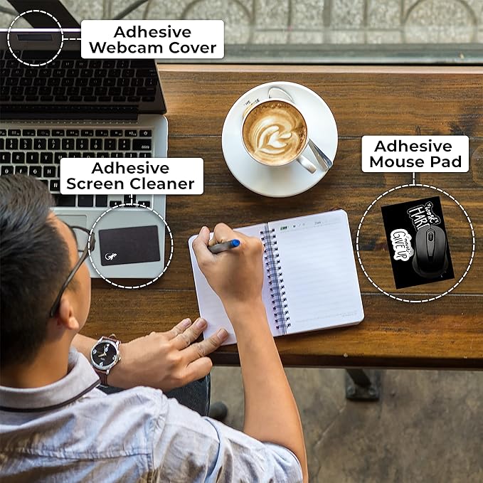 Mouse Pad Adhesive Bottom - Sticks to Any Surface - Portable - Webcam Covers and Screen Cleaner Included (Never GIVE UP)