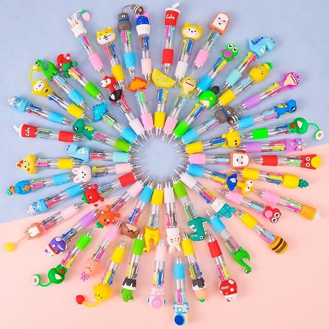 CZWZ 100Pcs Mini Multicolor Pens in One 4-in-1 Cute Pens Bulk for Kids, Ballpoint Pen for Birthdays and Children's Parties, Fun Gifts Assorted Ink Kawaii Pen