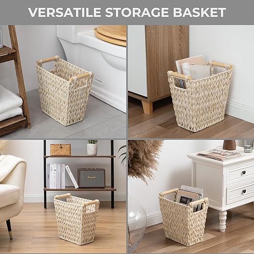 GRANNY SAYS Wicker Waste Baskets, Waterproof Bathroom Trash Can, Waste Basket for Bathroom, Decorative Bedroom Trash Can, 19 Liters/5 Gallons Wastebaskets with Handle, Garbage Can for Office, 2 Pack