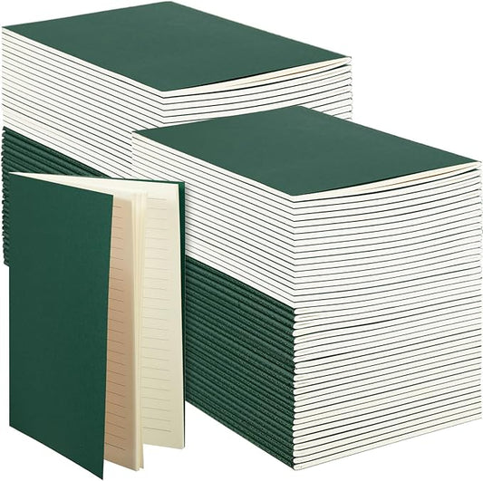 100 Pcs Kraft Notebook Journals 5.5 Inch x 8.3 Inch A5 Softcover Notebooks Bulk for Writing Sketch Office Notepad with 60 Pages 30 Sheets (Green,Lined)