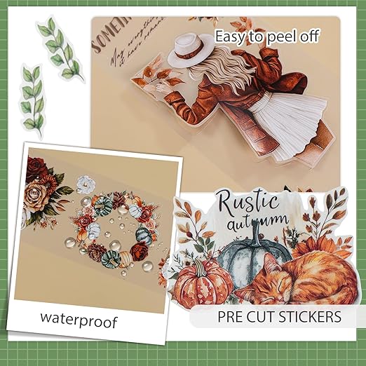 Snycler Pre-Cut Bumper Harvest Themed PET Washi Tapes - Vintage Aesthetic Tape Stickers for Journaling, Scrapbooking, Junk Journals, Crafts, Planners - 4 Rolls