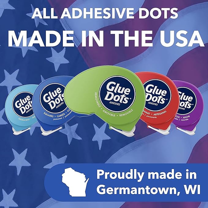 Glue Dots, Dispenser for everyday uses, 6-pack, 750 total dots, 3/8", .375 Inches, Movable, Repositionable, Multi-Functional, Label Containers, Glue Stick and Tape Alternative, Clear