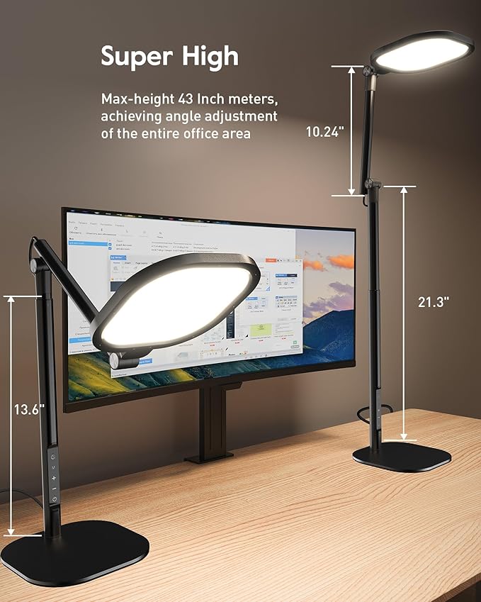 Led Desk Lamps for Home Office with Base, Tall Desk Lamp with 50 Light Modes & Memory and Timer Func Computer Light, Flexible Adjustable Table Lamps for Video Conference, Architect or Study(Black)