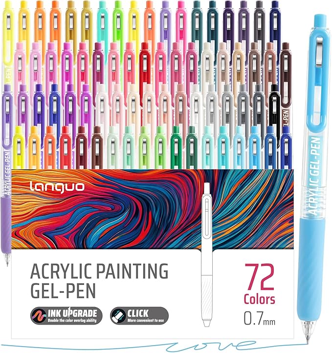 Gel Pens For Coloring, 72 Colors Retractable Colored Pens for Black Paper & White Paper, 0.7mm Fine Point Colorful Pens for Coloring, Writing, Drawing, Journaling, Note Taking, School, Office, Home