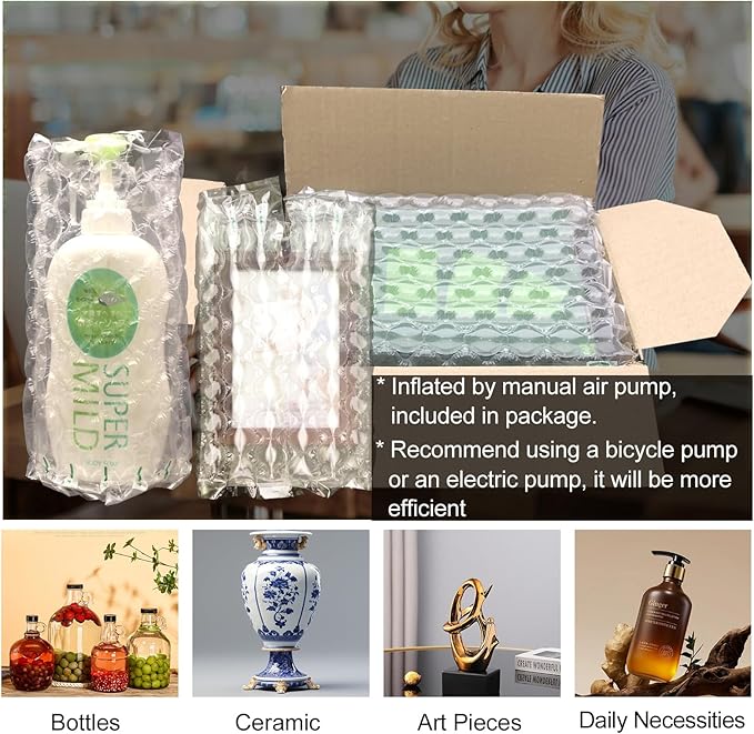 Inflatable Bubble Cushioning Wrap Roll Bottle Shipper Protector Sleeve 12"x164' Large Size Air Bubbles Packing Supplies for Fragile Items, Air Pillows for Shipping Moving Packaging Material