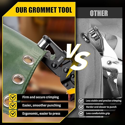 XOOL Grommet Tool Kit, 200PCS 3/8 inch 10mm Grommets, Leathercraft Punching Tool, for Canvas, Fabric, Tarps, and DIY Craft Projects