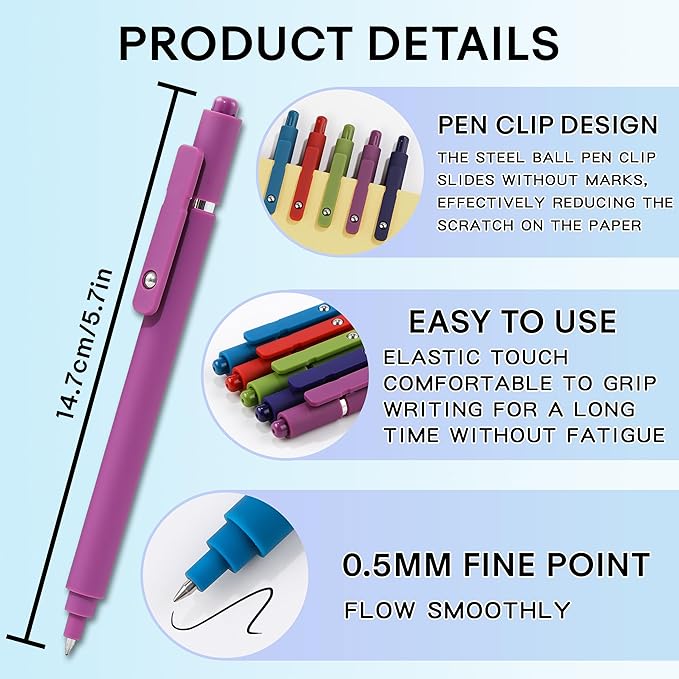 RIANCY Gel Pens, 0.5mm Black Ink Quick Dry Ball Point Pens, Fine Point Smooth Writing Retractable Pens, Cute Aesthetic Gifts Set for Men Women Journaling, Office School Stationery Supplies Pack of 5