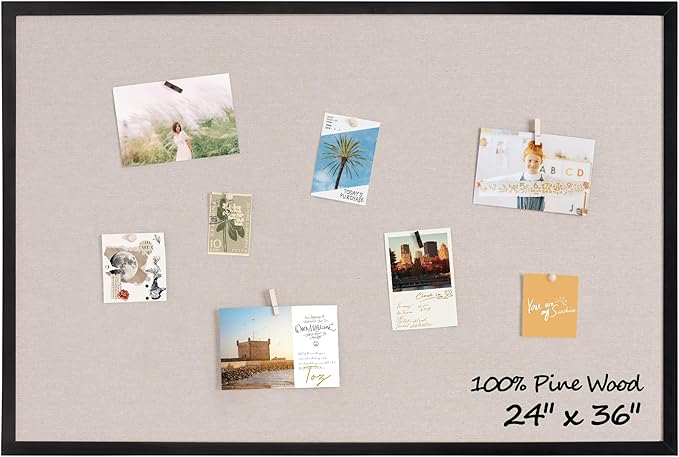 Fun Memories Cork Board Bulletin Board for Office, 24" x 36" Pine Wooden Framed Corkboard, Wall Mounted Notice Pin Board for School Home & Office, Black