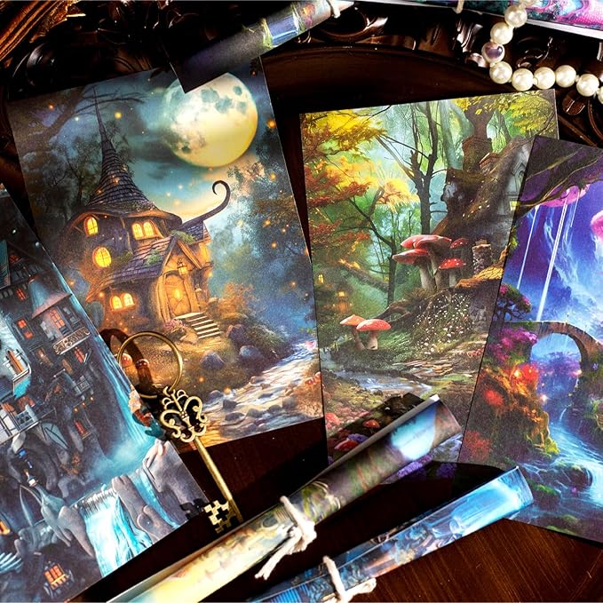 Fantasy Territory Scrapbook Paper Set, 150 PCS Mystical Ephemera Pack for Junk Journaling, Scrapbooking, Crafting, DIY Projects, Diaries, and Art Supplies
